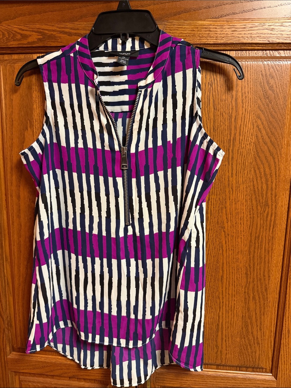Alfani Purple, Navy & White Striped Sleeveless Zip-Front Camisole